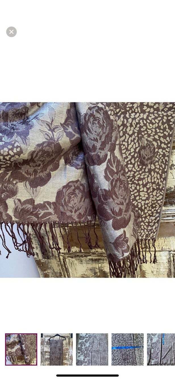 Everything Love Brown Beige Floral Shawl Wrap Viscose Fringe 62x26in